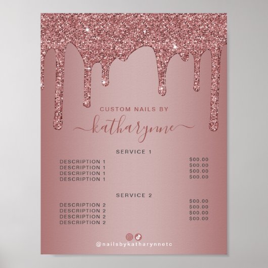Preisliste der Chic Rose Gold Sparkle Drilling Gli Poster (Vorne)