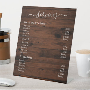 Preisliste der Dienstleistungen des Wooden Color S Sockelschild