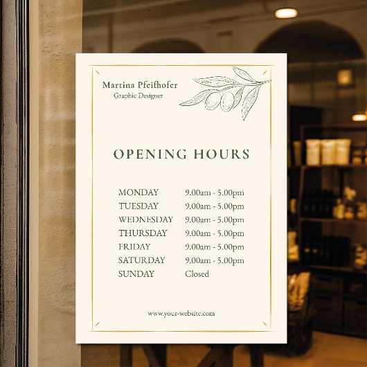 Preisliste der eleganten Olivenhaine Fensteraufkleber