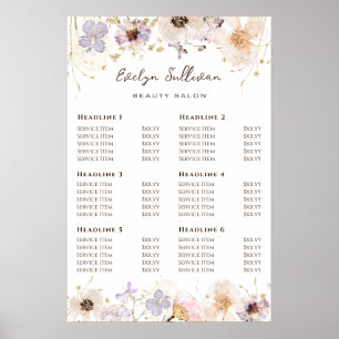 Preisliste der getrockneten Blume Poster
