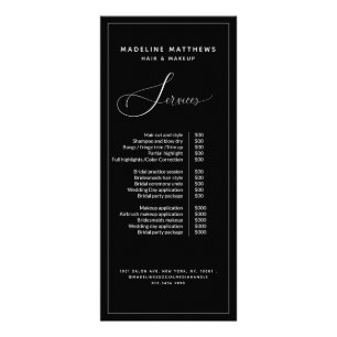 Preisliste der Schwarz-weißen Salons für moderne K Werbekarte