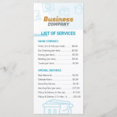 Preisliste der Wäscheservice-Dienste Menükarte (Vorderseite)