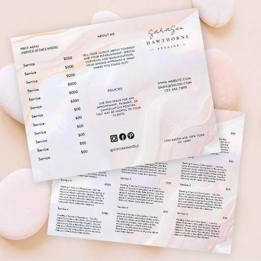 Preisliste der White Opal Broschüre Holographische