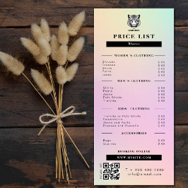 Preisliste des Bekleidungslagers Rosa Holografisch Werbekarte