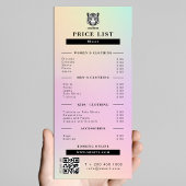 Preisliste des Bekleidungslagers Rosa Holografisch Werbekarte