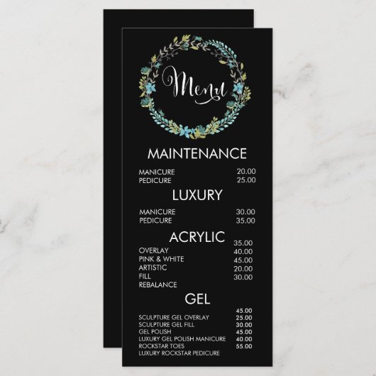 Preisliste des Blumensalons (Vorne/Hinten)