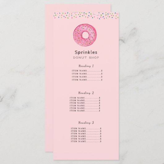 Preisliste des Donuts/ Menükarte (Vorne/Hinten)