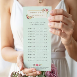 Preisliste des eleganten Pastel Watercolor Floral  Werbekarte