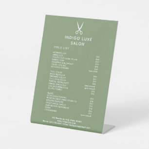 Preisliste des "Hair Salon Scissors Green Service" Sockelschild