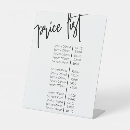 Preisliste des Schwarz-weißen Makeup-Künstlers Sal Sockelschild (Vorderseite)