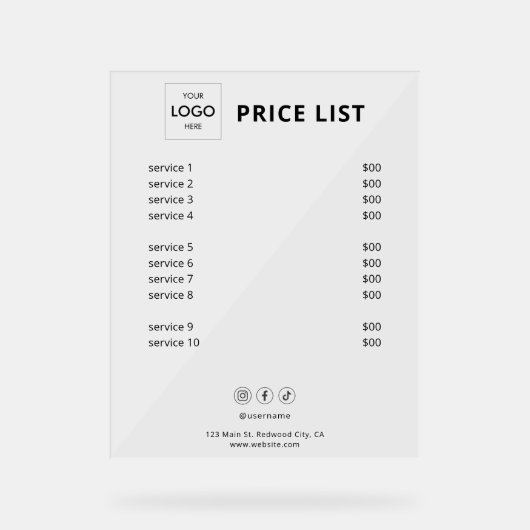 Preisliste Firmenlogo Acrylschild (Vorderseite)