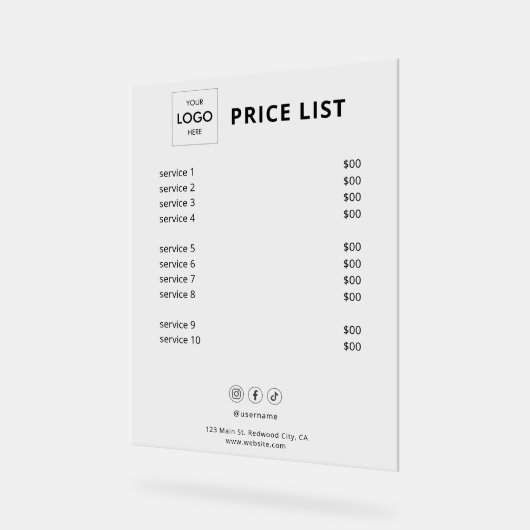 Preisliste Firmenlogo Acrylschild (Winkel)