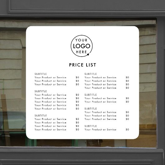 Preisliste | Firmenlogo Modern Minimalistisch Fensteraufkleber