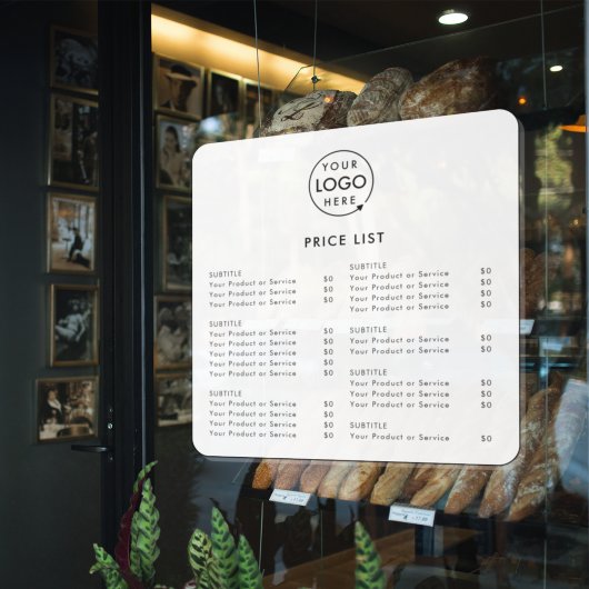 Preisliste | Firmenlogo Modern Minimalistisch Fensteraufkleber