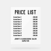 Preisliste für Acryl Acrylschild (Vorderseite)