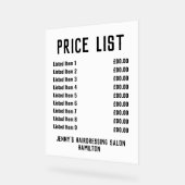 Preisliste für Acryl Acrylschild (Winkel)