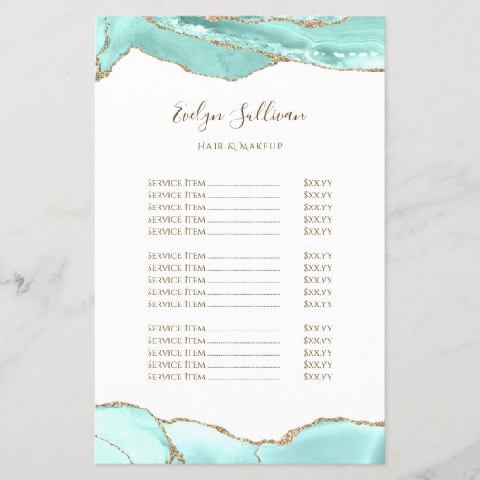 Preisliste für Aquamarine Flyer (Vorne)