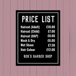 Preisliste für Barbershop Acrylschild