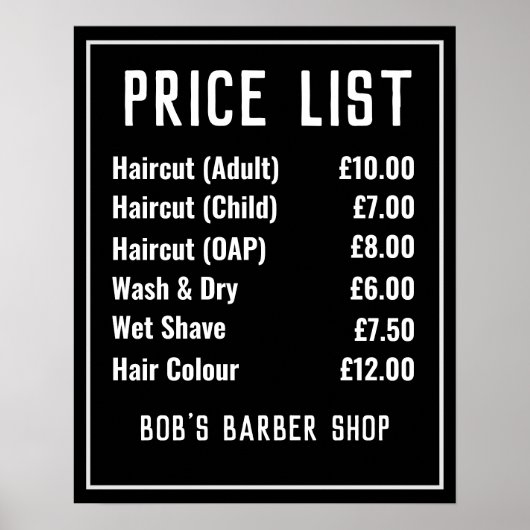 Preisliste für Barbershop Poster (Vorne)