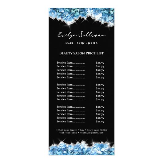 Preisliste für blaue Kristalle Werbekarte (Vorne)