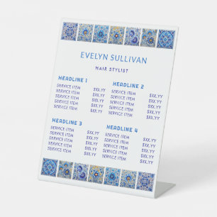 Preisliste für blaue Mittelmeer-Fliesen Sockelschild
