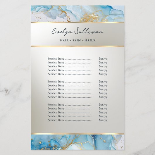 Preisliste für blauen Tintenkarton Flyer (Vorne)