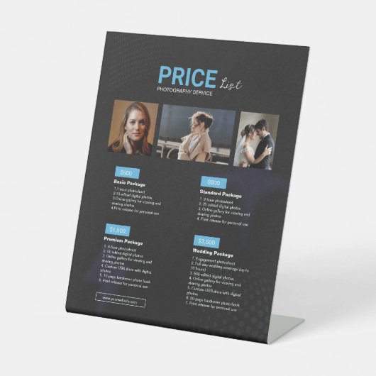 Preisliste für Blue Black Modern Fotoservice Sockelschild (Vorderseite)