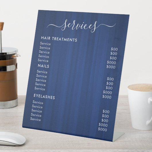 Preisliste für Blue Salon Services Sockelschild (In Situ)