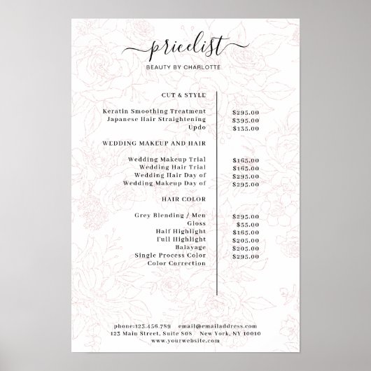 Preisliste für Blumenmuster Poster (Vorne)