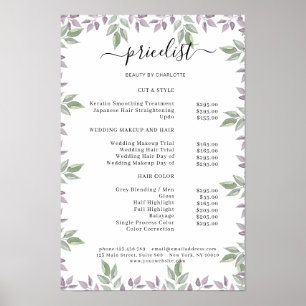 Preisliste für botanische Salons Poster