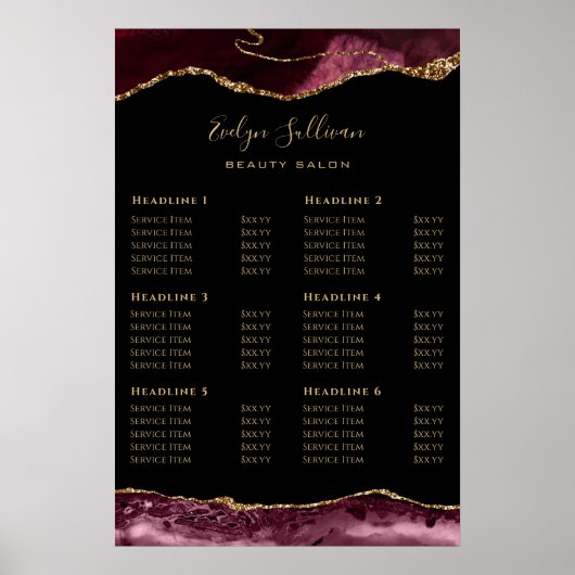 Preisliste für Burgundy Gold Agate Poster (Vorne)