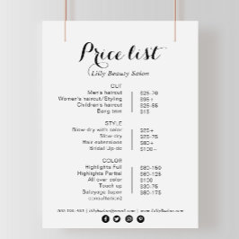 Preisliste für Calligraphy Beauty Salon