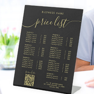 Preisliste für Chic Black Gold Calligraphy QR Code Sockelschild