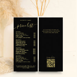 Preisliste für Chic Black Gold Calligraphy Service Werbekarte