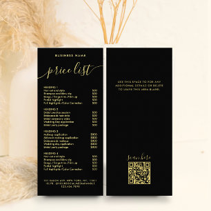 Preisliste für Chic Black Gold Calligraphy Service Werbekarte