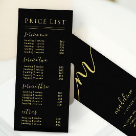 Preisliste für Chic Black Gold Script Werbekarte