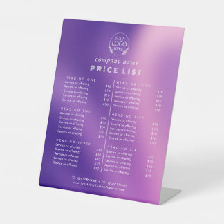 Preisliste für Chic Typografy Business Services Sockelschild