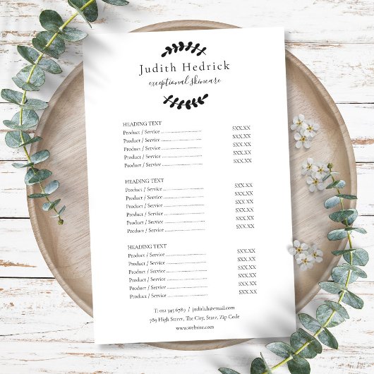 Preisliste für das Menü "Black and White Laurel"