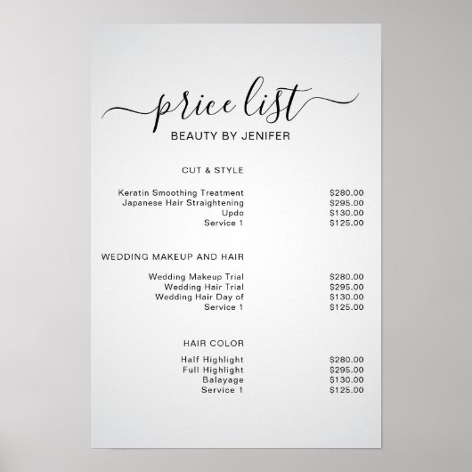 Preisliste für den modernen dunkelweißen Elegant S Poster (Vorne)