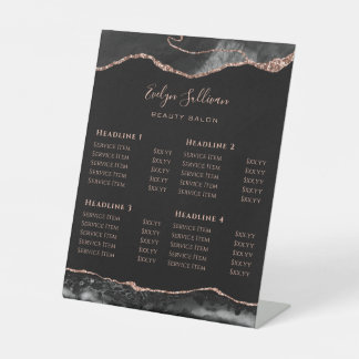 Preisliste für den Salon "Black and Rose Gold Agat Sockelschild
