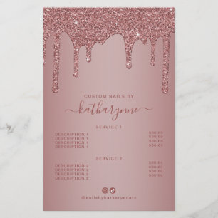 Preisliste für elegante Rose Gold Glitzer Tropfen Flyer