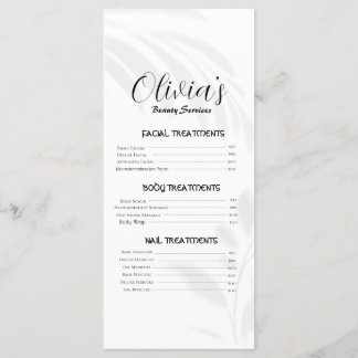 Preisliste für elegante Soft White Beauty Services Menükarte