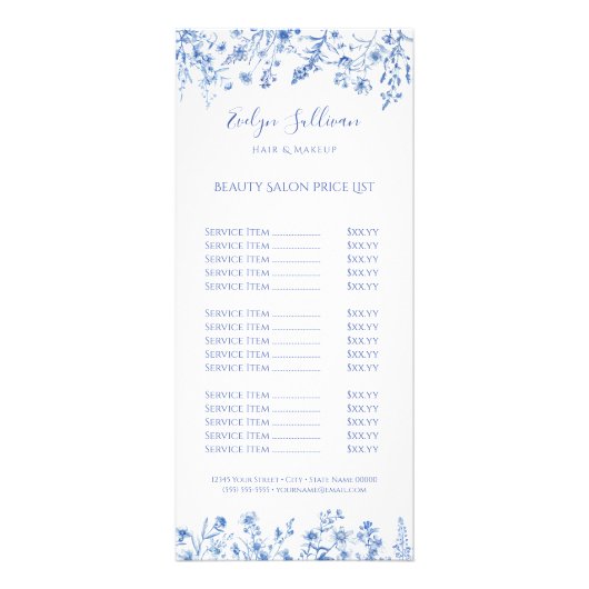 Preisliste für französische blaue Wildblumen Werbekarte (Vorne)