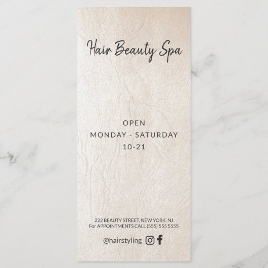 Preisliste für Friseursalon (schwarz) Programm (Rückseite)