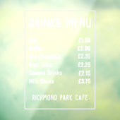 Preisliste für Getränke und Getränke Fensteraufkleber (Blatt 3)