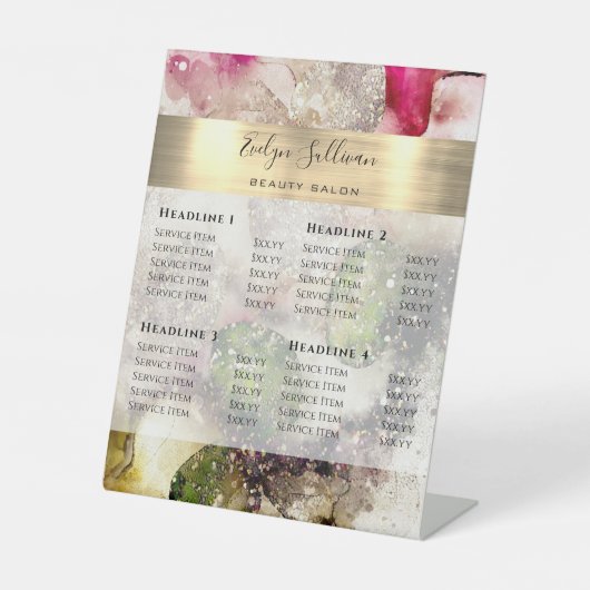 Preisliste für grün rosa Glitzer Sockelschild (Vorderseite)