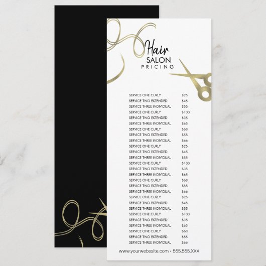 Preisliste für Haarsalon Flyer Gold Black Menu Einladung (Vorne/Hinten)