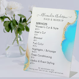 Preisliste für Holographic Aqua Marble Gold Salon Sockelschild