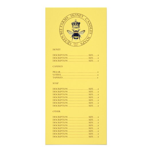 Preisliste für Honigbienen Werbekarte (Vorne)