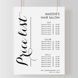 Preisliste für Kalligraphie-Hair-Salon